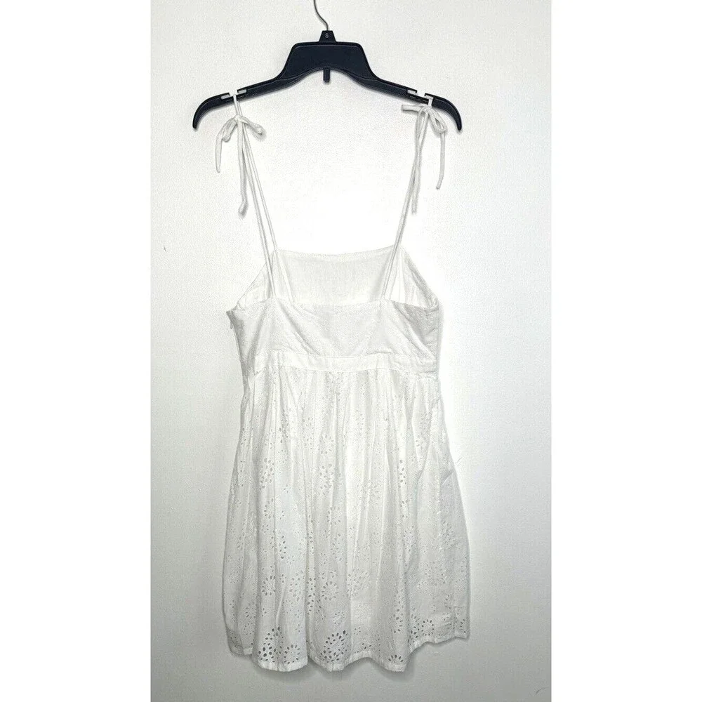 White Cotton Summer Sundress Spaghetti Strap Eyelet Women’s Medium